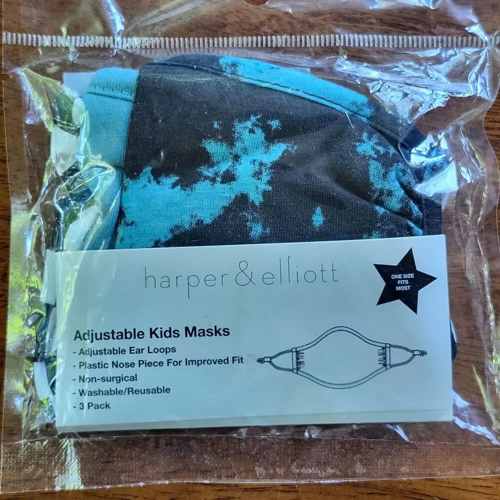 Harper & Elliott Kids Face Masks 3-Pack Reusable Washable Adjustable Tie-Dye NEW